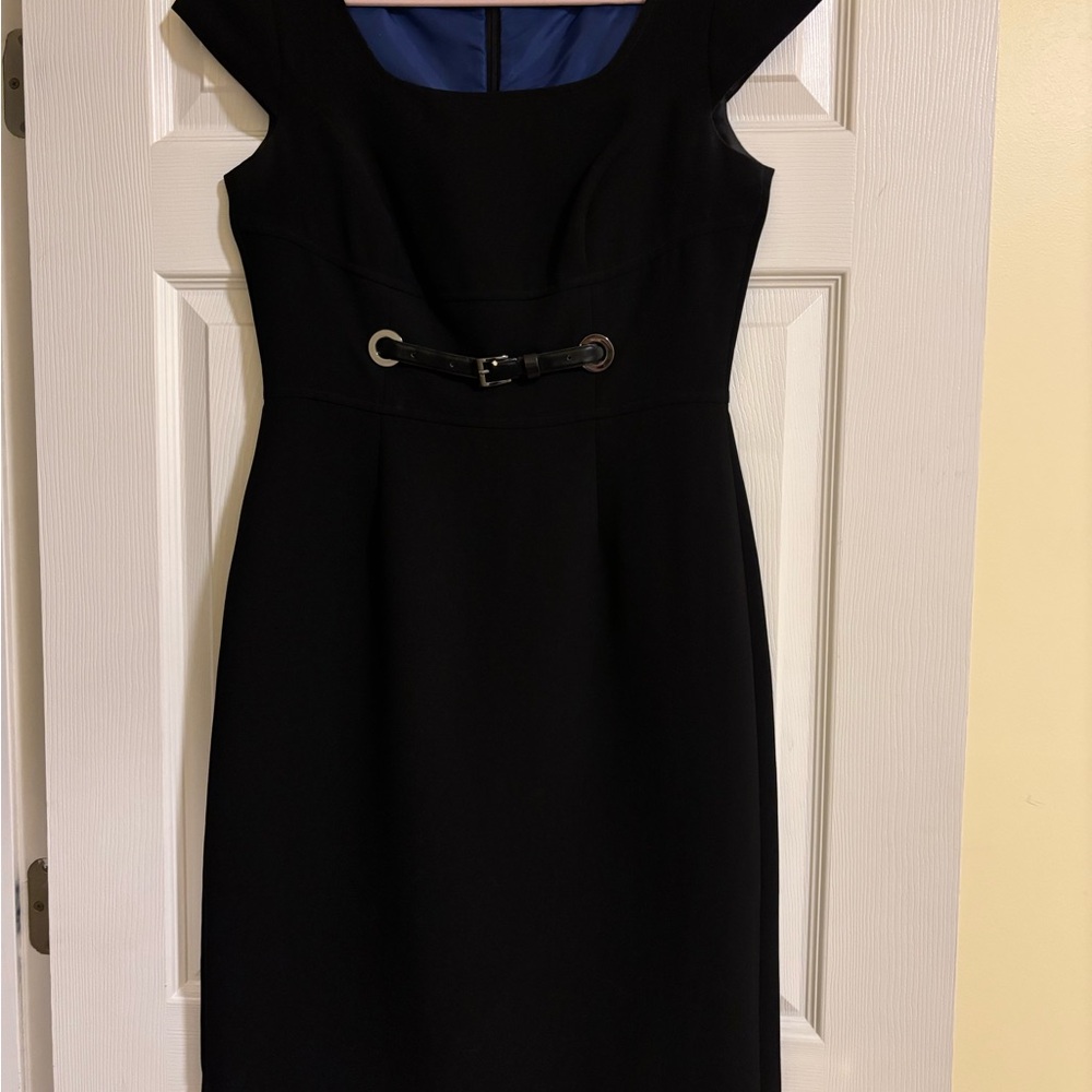 Tahari Elegant Black Dress with Belt Detail